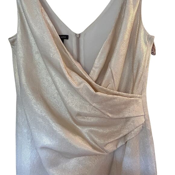 Escada Women’s 100% Silk Beige/Gold V-Neck Ruched Sleeveless Lined Dress 8/38 - Picture 4 of 14